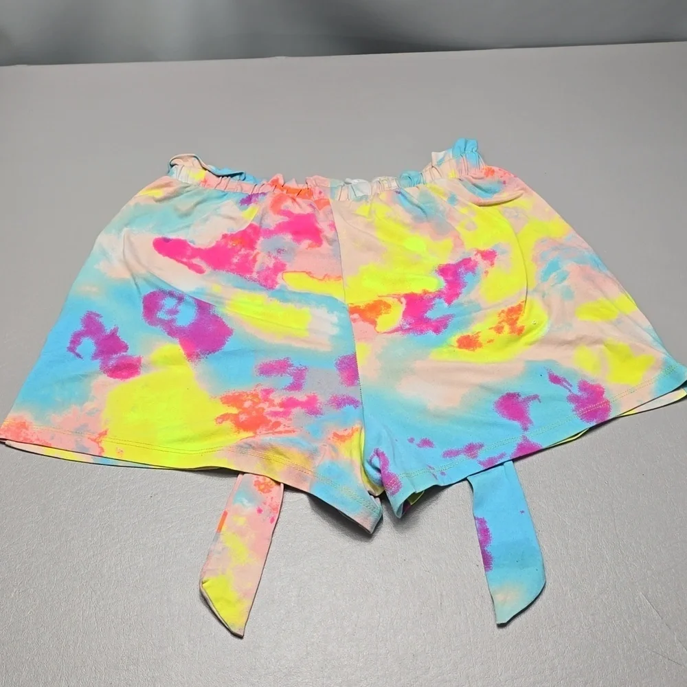 full circle trends high waist tie dye lounge shorts with pockets women's L